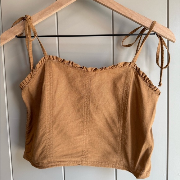 Aerie Linen Corset Tank Top Cropped Ruched Ruffle Edging Bralette Size Small - Picture 4 of 11